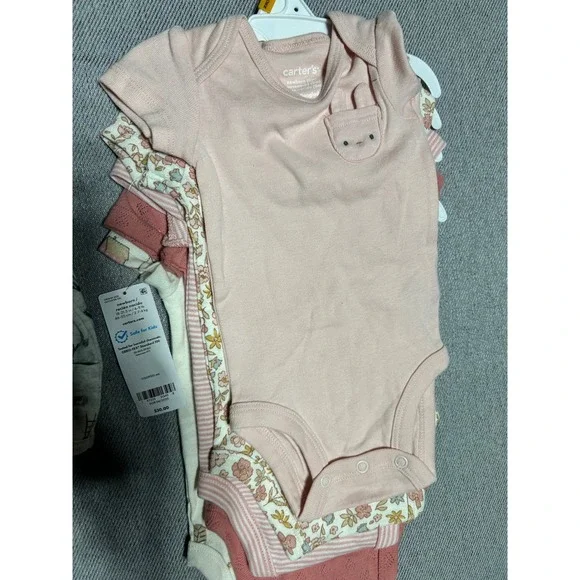 Carters Bodysuits Pants Set Baby Newborn NB Multicolor Floral Farm 8pc Lot - Picture 5 of 9